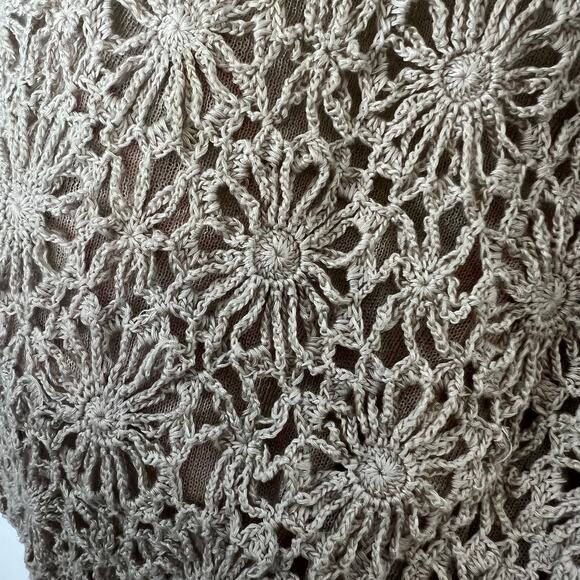 Joseph A. Crochet Sweater Tan Short Sleeve Floral Boho Sz XL - Picture 7 of 8